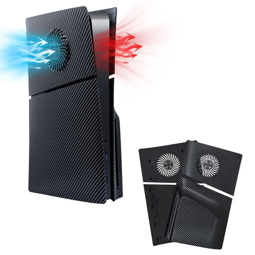 Mcbazel新型PS5Slim交換用フェイスプレート冷却口付き放熱対策傷防止保護ケースカバーPS5Slimディスク版のみ対応PS5Pro非対応-カーボンブラック
