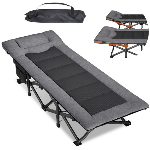 Mopaicot Furn 折りたたみベッド コット ヘッドレスト高さ調節可能 簡易ベッド アウトドアベッド 耐荷重200kg マットレスと収納バッグ付き (グレー)