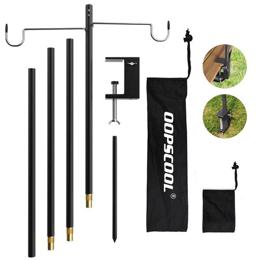 ランタンスタンドハンギングラックキャンプライトスタンドコンパクトで軽量アルミ製ランタンポールフック2個付き卓上式・打ち込む式両用でアウトドア