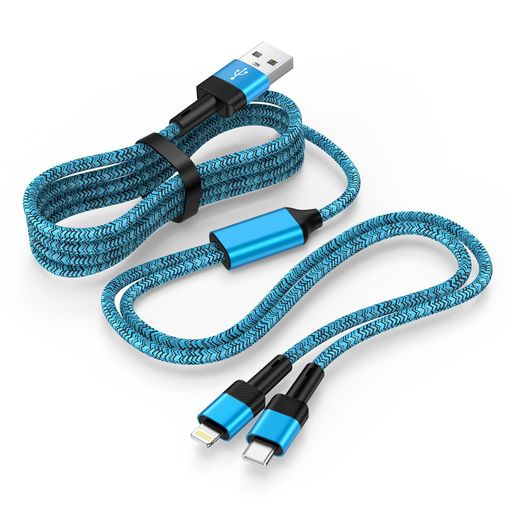 ZaceneiiPhone充電ケーブル1.2m2in1急速充電USB-AtoUSB-C&LightningケーブルライトニングケーブルType-cアイフォンusb充電コード高耐久ナイロン編み2台同時充電対応