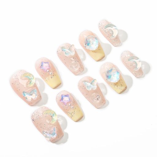 C-CUTEネイルチップ 手つくりネイルチップ10枚 サイズL ゆめかわ オーロラ ショートバレリーナハンドメイド 人気 3Dアート 可愛い ガーリー つけ爪 成人式 入学式 卒業式 結婚式 パーティー つけ爪チップ 便利 安心 快適