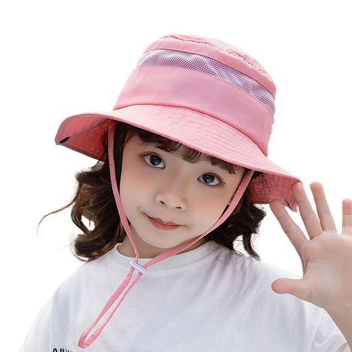 [LeafIn]キッズ帽子帽子キッズハットひも付き日よけUVcut子供用サファリハットテンガロンハットバスケットハットサンハット日焼けUVカット1035(01.ピンク)