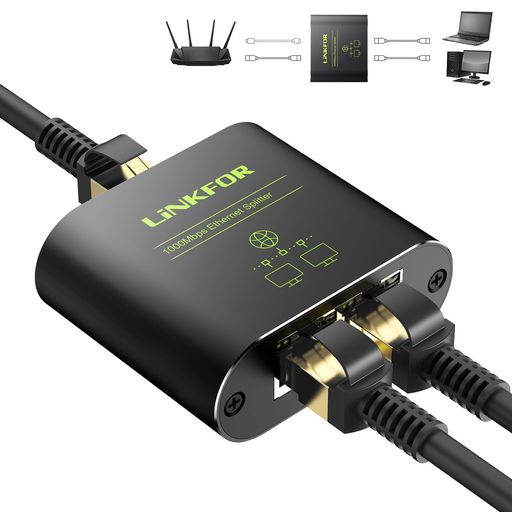LiNKFORLAN分配器1入力2出力高速1000MbpsギガビットRJ45ネットワークスプリッターギガビットLANケーブ..
