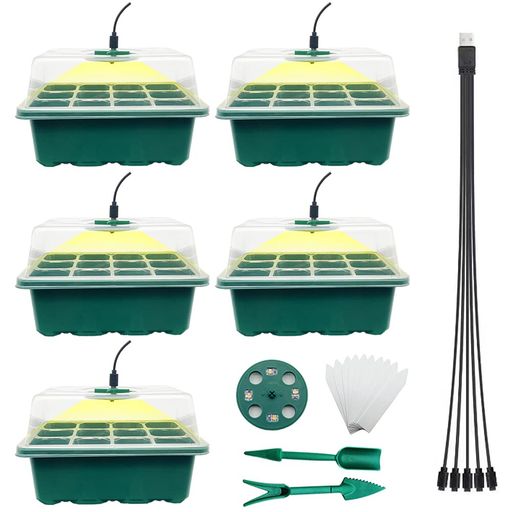 育苗ポット植物育成ライト付き5個セット育苗トレイ育苗箱12穴種子トレイ発芽 育苗セット種まきハウス苗..