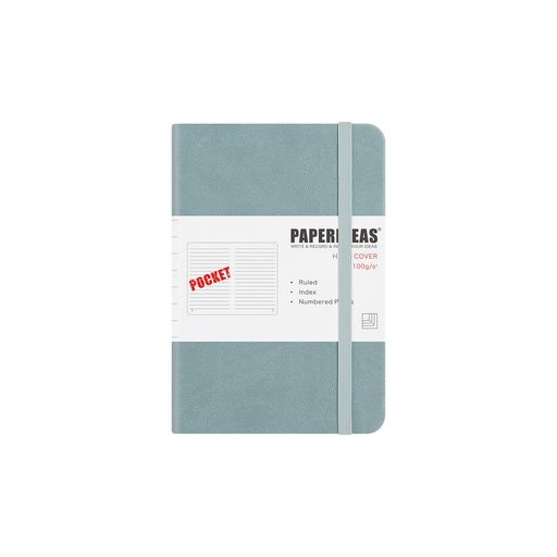 PAPERIDEAS ノート クラシック ノートブック ハードカバー A6ポケットサイズ(横10.6cmx縦15.1cm) ゴムバンド付き (横罫, フォグブルー)