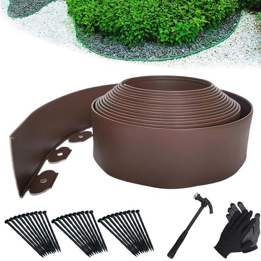 YUNHEガーデンエッジフェンス土留め園芸シート土留めフェンスシート花壇芝生根止めガーデニングDIY裁断可能土と芝の根境界線の分割庭のデザイン30本の固定釘ハン...