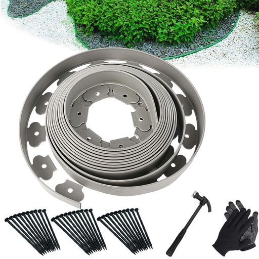 YUNHEガーデンエッジフェンス土留め園芸シート土留めフェンスシート花壇芝生根止めガーデニングDIY裁断可能土と芝の根境界線の分割庭のデザイン30本の固定釘ハン...