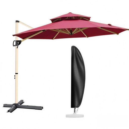 MAYAMI-Home ガーデンパラソル 大型 270cm/300cm ハンギングパラソル 二層通気 防風 UVカット 撥水 角度調整 360°回転 パラソルカバー付き ベース別売 屋外 庭 テラス カフェ用 (赤, 270cm)