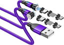 マグネット充電ケーブル540度回転12Wまでに対応【2本セット&6端子】2.4A急速充電3in1マグネット式充電ケーブルusb充電コードType-C/MicroUSB対応まぐねっと磁石磁気防塵着脱式LEDランプ付き(1m*2)(2)