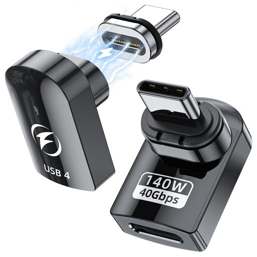 DuHeSinUSBC磁気アダプター(2個入)直角磁性USBCアダプター24ピン、PD140w充電USB440Gbps8K60Hz、Thunde..