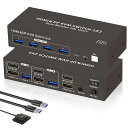 【HDMIDisplayport同時出力】KVM切替器2PC2モニターデュアルディスプレイUSB3.04口4K60HzKVMスイッチャキーボードマウス共有HDM...
