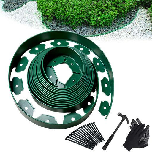 YUNHEガーデンエッジフェンス土留め園芸シート土留めフェンスシート花壇芝生根止めガーデニングDIY裁断可能土と芝の根境界線の分割庭のデザイン15本の固定釘ハン...