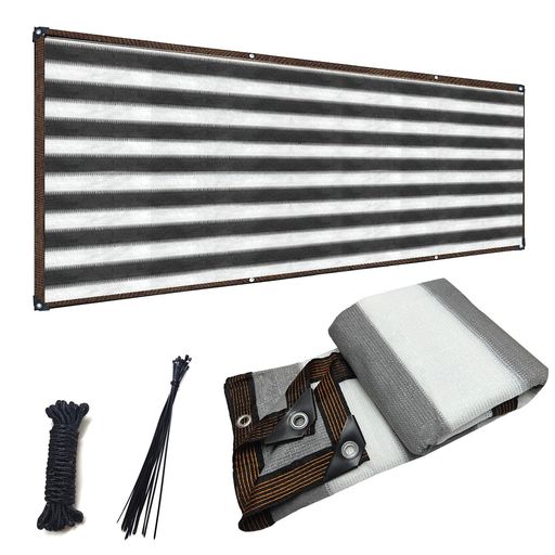 堅塁金物ベランダ目隠し0.8M*2.5M遮光ネットグレーと白プライバシー保護日除けシェード厚みを増したバルコニーマンションUVカットシェード50CMごとに1つのロープ穴