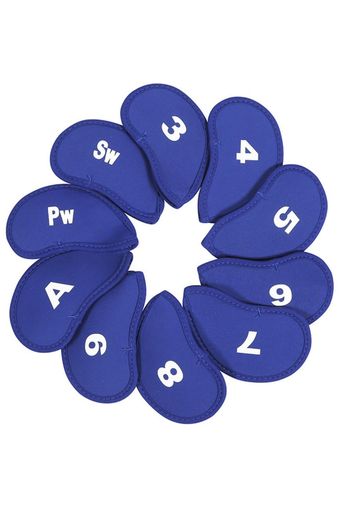 YFFSFDCゴルフアイアンカバーヘッドカバー10枚入り(3〜9、A、Pw、Sw)番号保護カバーロイヤルブルー