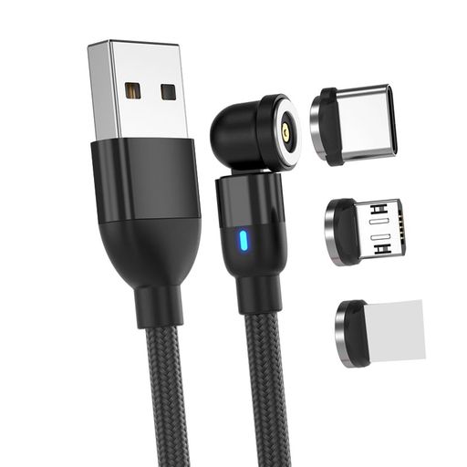 マグネット充電ケーブル3IN1USBケーブル急速充電360度+180度回転磁石磁気防塵着脱式マイクロUSBTYPE-CコネクタタイプCMICROUSBCABLE(0.5M)