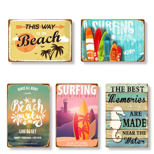 Lezalicブリキ看板サーフビーチ壁飾りアメリカンプレートインテリアレトロ雑貨ヴィンテージ風アンティーク(SURF1)