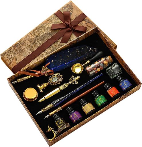 TOMMYFIELD羽ペン羽根ペンセットつけぺんアンティーク結婚式インク無しブルー