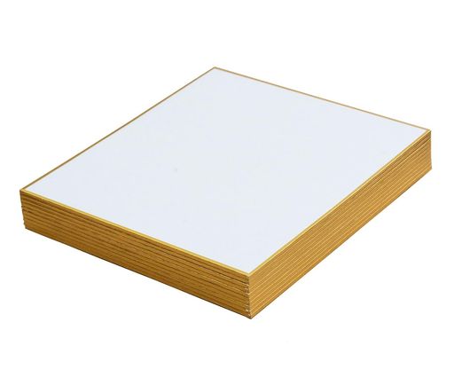 一般的な色紙のサイズの1/4程度の大きさ、ドーサ加工した画仙紙貼り 【用途】書道や水墨画、俳画、水彩画など/サイン用にも使える 【特徴】墨や顔彩の発色がよい/表面少しザラザラ/にじまない■□□□□ 【仕様】ドーサ加工画仙紙貼り(伊予和紙) 【サイズ】タテ137mmxヨコ122mm【入数】10枚