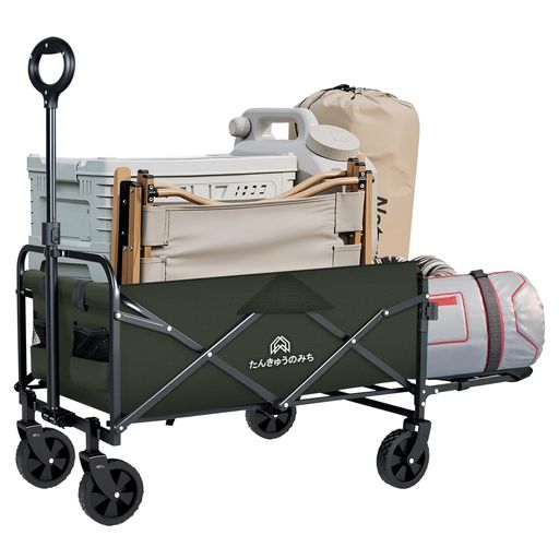 キャリーワゴンキャリーカートアウトドアワゴン後部展開可長物対応折り畳み超軽量5.3kg大容量130L耐荷重120kgワンタッチ収束式キャンプカート自立収納多地形対応砂浜釣り引越し買い物ゴ…