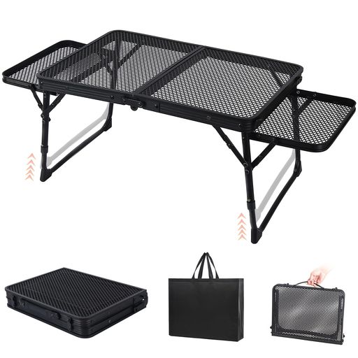 Alonglifeキャンプテーブル折畳テーブルサイドテーブル付きメッシュテーブル大きなスペースローテーブ..