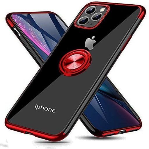Rakuten - iPhone12Pro用ケースiPhone12用ケースリング付きクリア透明TPU耐衝撃車載ホルダー対応スタンド機能防塵薄型軽量落下防止一体型変形防止全面保護カバーアイフォン12Pro/12用ケース赤