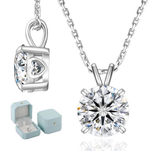 KRKC&COモアサナイトネックレスレディース誕生日プレゼント女性一粒ダイヤペンダントネックレスシルバ..