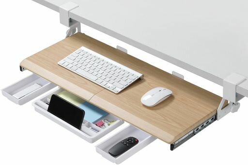 ETHUキーボードスライダー後付けキーボードトレイクランク式引き出し付き天板2枚接ぎ幅680*奥300mm文具..