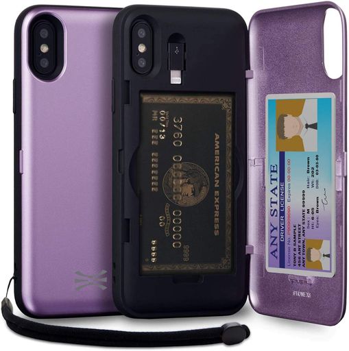 TORU CX PRO II iPhone Xs ケース カード 紫の収納背面 3枚 カード入れ カバ― ミラー付き (アイフォンXs/アイフォンX 用) - ラベンダー