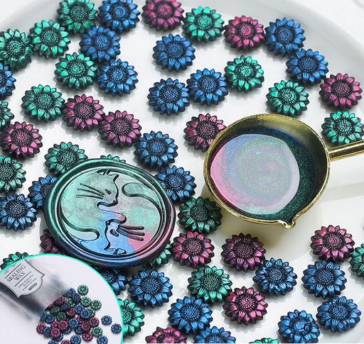 シーリングワックス200粒オーロラカラーシーリングスタンプワックスシーリングスタンプ強い粘着力複数の色可愛いひまわりワックスシールスタンプ用招待状記念日誕生日祝...