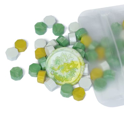 シーリングワックスワックスビーズ八角形ブレンドカラー100粒(ウグイスの黄色と柳の緑)12.5cm*9cm*1cm