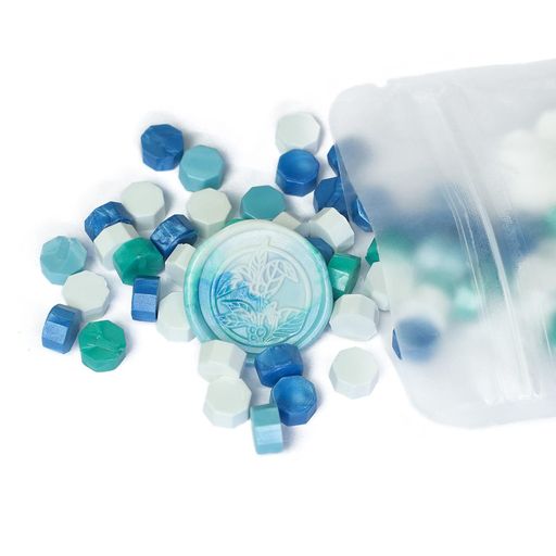 シーリングワックスワックスビーズ八角形ブレンドカラー100粒(碧い海と青い空)12.5cm*9cm*1cm