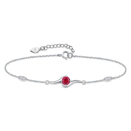 Naniwaaiブレスレットレディース7月ルビー誕生石ブレスレット人気シルバープラチナメッキ金属アレルギー対応派手花記念日母の日誕生日長さ調整可能プレゼント(7月)