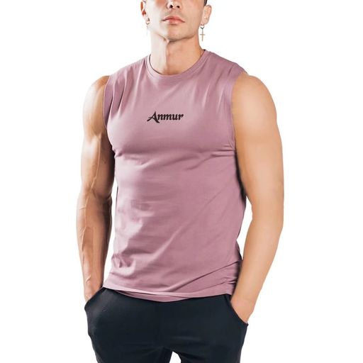 [Anmur]タンクトップメンズトレーニングウェアノースリーブ筋トレジム吸汗速乾TシャツインナーランニングロングTシャツカットソーピンクM