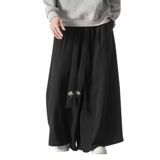 [YIMANIE]ワイドパンツ袴パンツメンズガチョウパンツゆったりベルト付き花柄無地和式ズボンサルエルビッグシルエット衣装大きいサイズオールシーズンゆるゆる