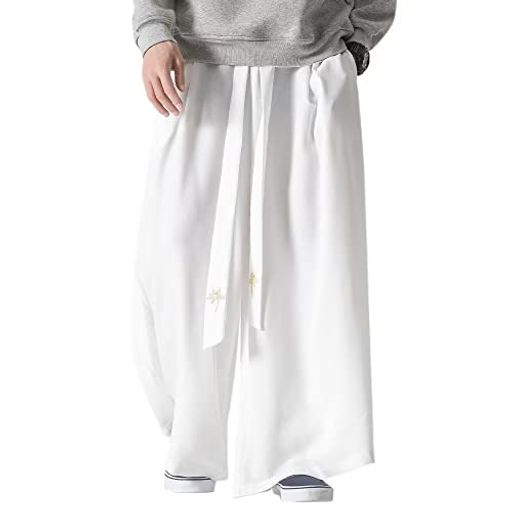 [YIMANIE]ワイドパンツ袴パンツメンズガチョウパンツゆったりベルト付き花柄無地和式ズボンサルエルビッグシルエット衣装大きいサイズオールシーズンゆるゆる