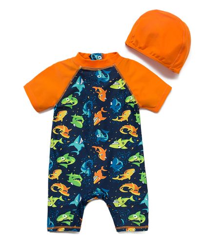 BONVERANO水着ラッシュガードワンピースUPF50+UVカット半袖ベビー男の子(ColorfulShark3-6Months)