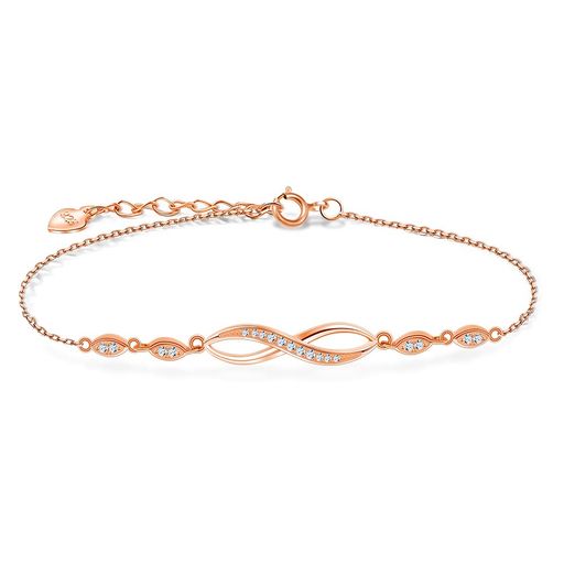 Naniwaaiブレスレットレディース上質ジルコニアブレスレットシルバー925金属アレルギー対応無限18Kピンクゴールドメッキ女性アクセサリー長さ調整可能細タイ...