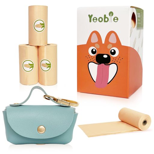 YEOBLE 【ペット用】コンパクト皮革うんち袋ディスペンサー 付属40枚x4巻 生分解性 ブルー 軽量設計 散歩便利 犬 猫 小型犬用 臭い防止 取り外し簡単