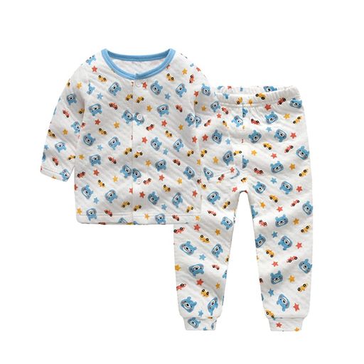 [BABYKOI]ベビー服パジャマ上下セット春秋冬長袖前開き女の子男の子子供服出産祝いプレゼントクマ柄ブルー100CM