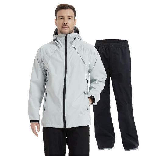 [TopKylin]レインスーツゴルフレインウェアメンズレインコート上下セットカッパ通気透湿防水防風アウトドア登山釣り自転車ウィンドブレーカー通勤通学(ライトグレー2XL)