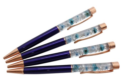 頑張るお母さんのハーバリウムボールペン(完成品)ドライフラワープチギフトハーバリウムペン(ブルー4本)