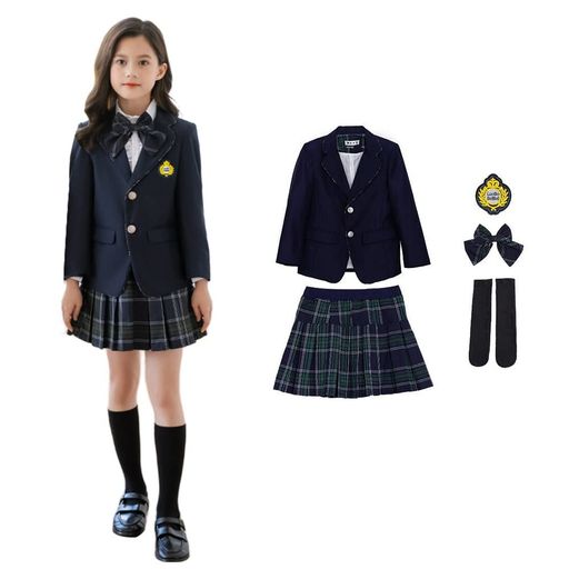[セクションZZ.LUXI]女の子スーツフォーマルセット子供スーツワンピース卒業式セットキッズフォーマルフォーマル女児スーツ七五三スーツジャケット+スカート+リボン*2+靴下アンサンブル…