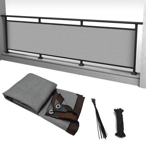 Sun Shades - YEZONDベランダ目隠し0.9M*8M日除けシェードグレー遮光ネットバルコニーマンションUVカットシェード50CMごとに5つのロープ穴
