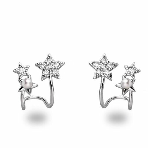 YEENKEピアスレディースピアス花人気金属アレルギー対応バラ揺れるシルバー925かわいい椿スタッドピアスアクセサリーエレガント女性誕生日プレゼント(星)