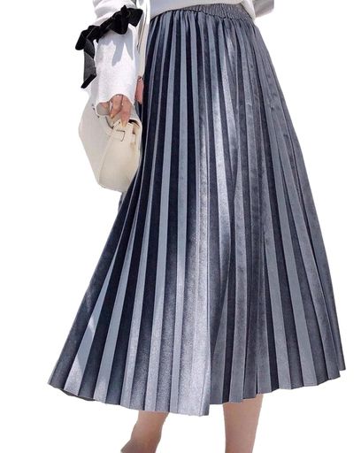 [HouseYayoi]スカートロング裏起毛冬春フレアミモレ丈膝丈きれいめ大人可愛い膝下ゆったりロング丈膝丈体型カバー着痩せハイウエストオフィス清楚系通勤プリーツ灰色グレーL