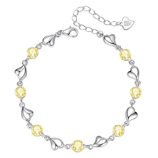 「シルバーサンダー」ブレスレットレディース人気11月誕生石シトリンハートの形シルバー999アレルギー対応パワーストーンお守り手首ジュエリー誕生日クリスマスギフト...