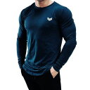 AnmurメンズTシャツ長袖スポーツウェアトレーニングウェアフィットネス吸汗速乾ストレッチ筋トレボディビルミッドナイトブルーXL(4)