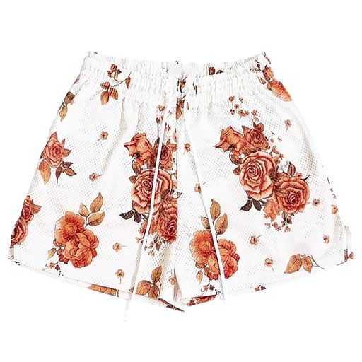 [ORBU]バスケットパンツメンズ筋トレスポーツアメリカン短パン花びらパターンウェアランニングジムトレーニングショートパンツポケット付きウエスト調整可能速乾通気(ホワイト(花びら)…