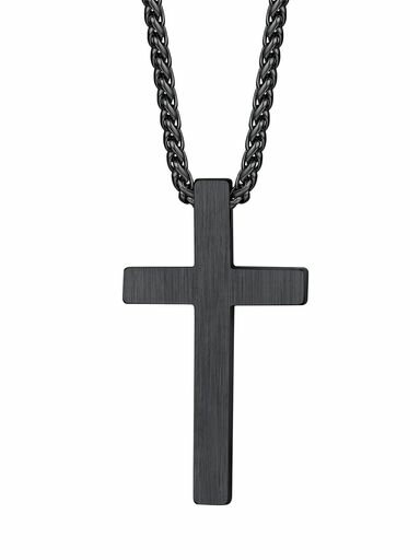 [Bestyle]十字架ネックレスメンズステンレス金属アレルギー対応ペンダントブラック男性かっこいいクロ..