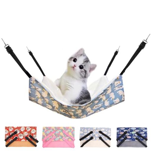 YFFSFDC 猫 ハンモックキャット 椅子 ケージ用 大きい 耐荷重10KG サイズ調整可能 56cm x 46cm ペットベッド 日向ぼっこ 遊び場 通気性 金具丈夫 冬夏両用洗い可能 (ライトブルー)